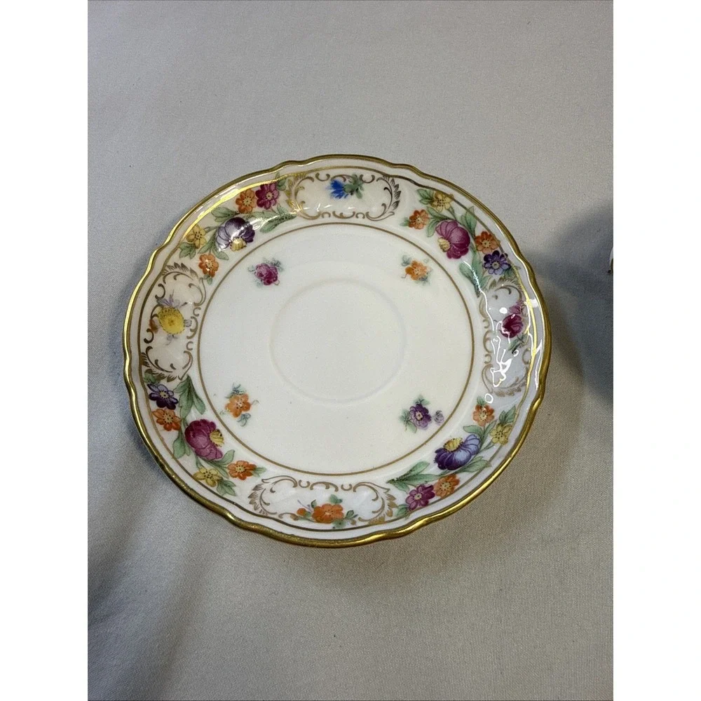 Antique Dresden Schumann Empress Floral Coffee Tea Cup & Saucer